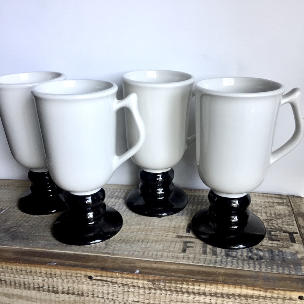 Hall white & black tall vintage coffee mugs set